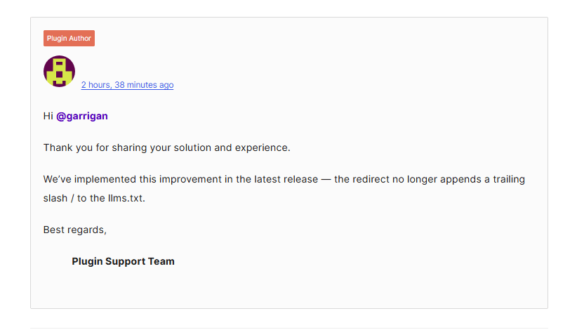 Recognition from a WordPress Plugin Support Team 2 Image Alternative Text